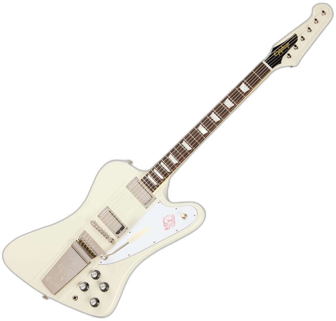 Epiphone Inspired by Gibson Custom 1963 Firebird V Reissue with Maestro Vibrola in Polaris in White