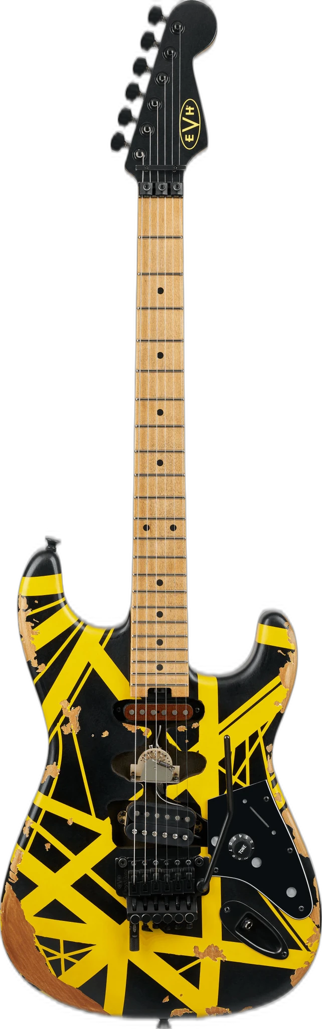 EVH Limited Edition Striped Series Frankenstein Frankie Fingerboard Black with Yellow Stripes Aged in Maple